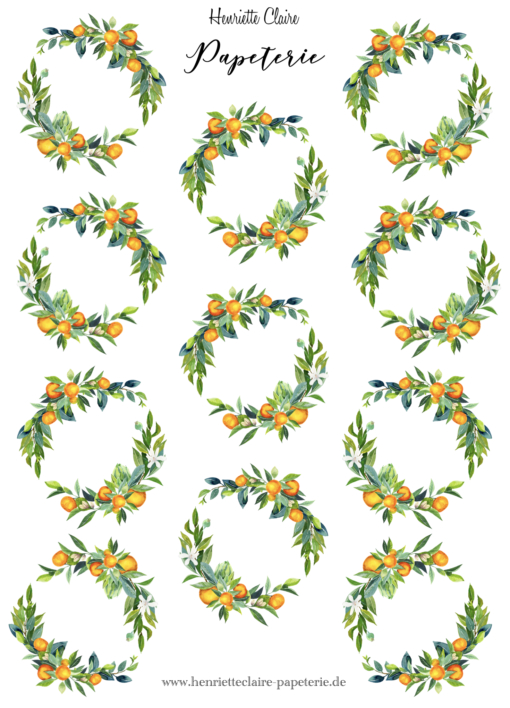 Blumenkranz Orangen Blätter handmade Stickers