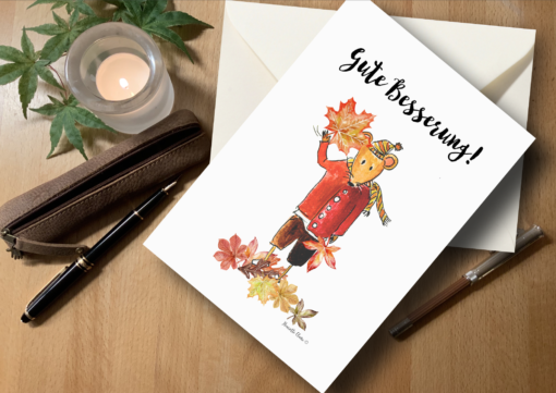 Briefkarte mit guten Wünschen Maus Karte Gute Besserung Herbst
