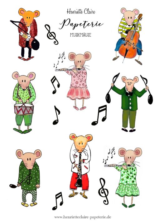 Musik Mäuse Aufkleber Henriette Claire handmade