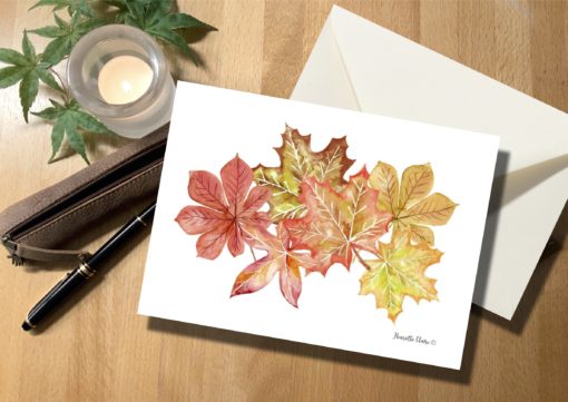 Briefkarte Herbstblätter handgezeichnet
