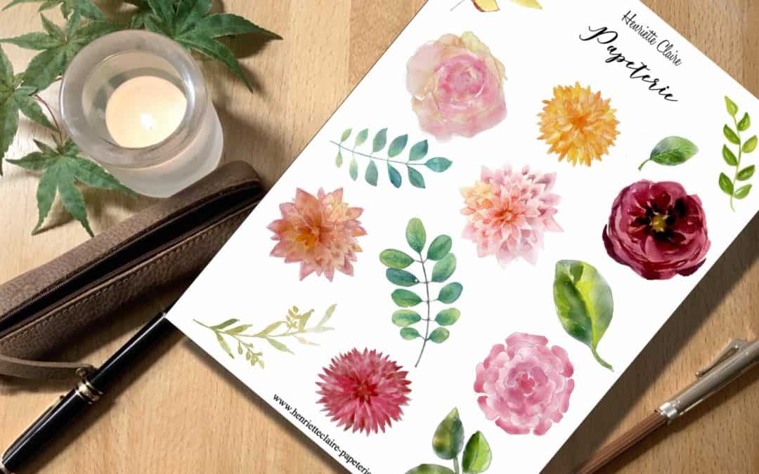 Aufkleber Rosen, Blätter & Dahlien