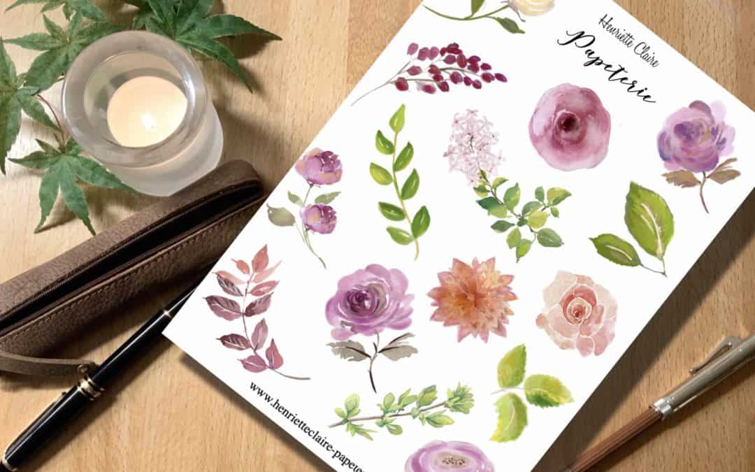 Aufkleber Rosen Ranunkeln Dahlien Blätter