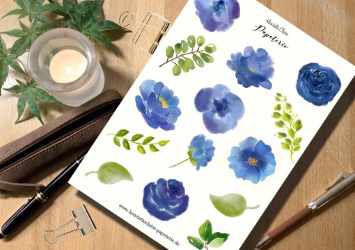 Aufkleber Aquarell Blumen Blautöne