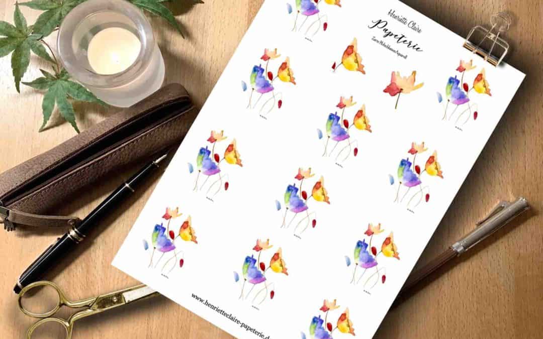 Aufkleber MOHNBLUMEN bunt Aquarell