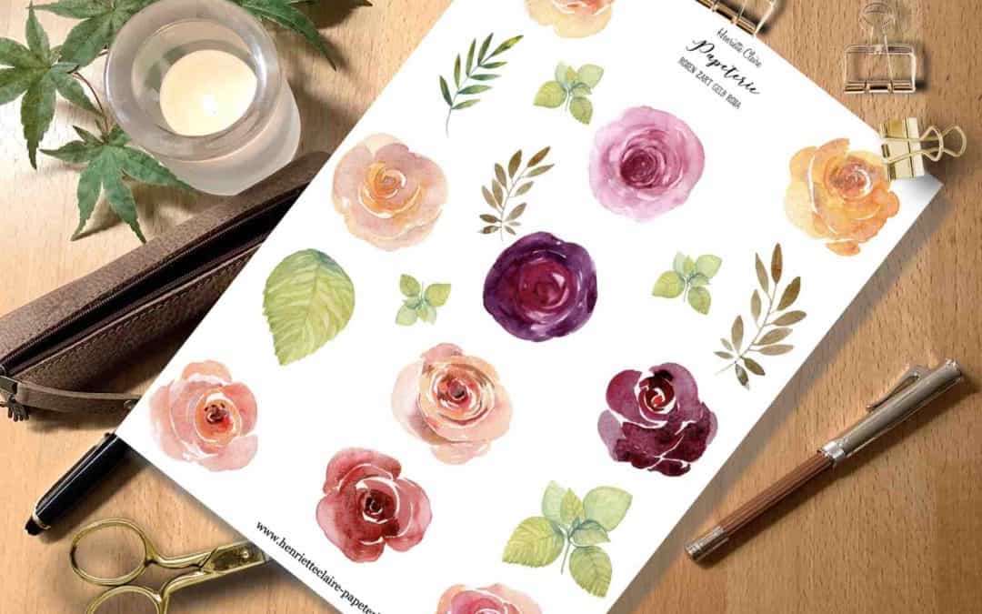 Aufkleber Aquarell ROSEN und Blätter