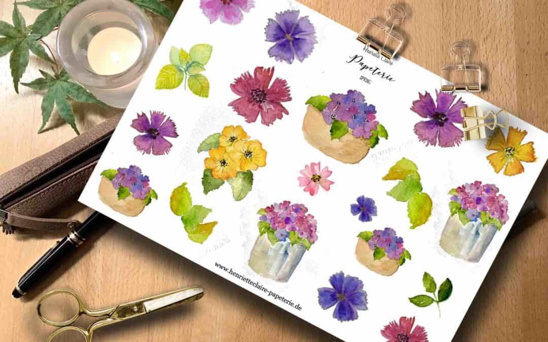 Aufkleber Blumen Topfpflanzen BUNT Aquarell