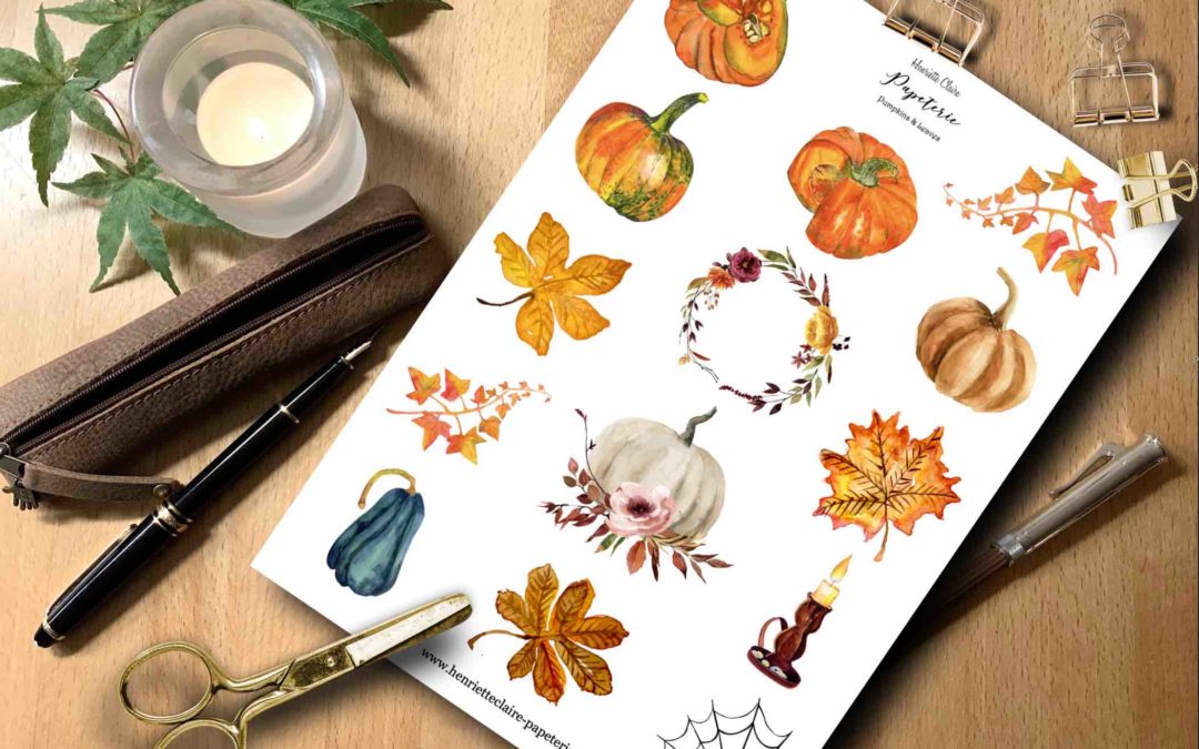 Aufkleber HALLOWEEN Herbst Aquarell