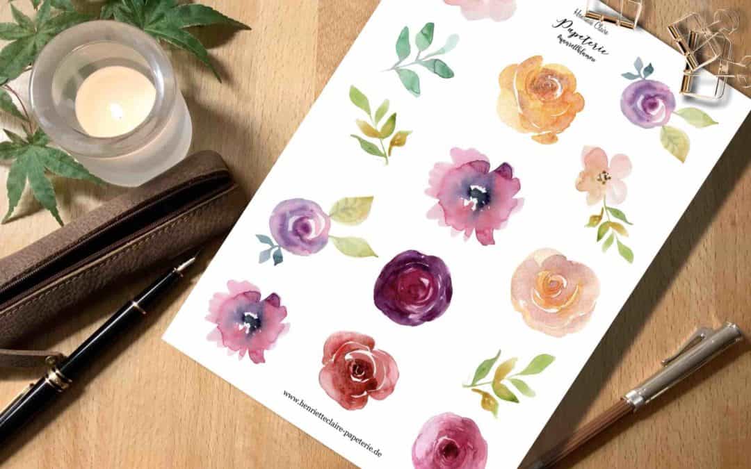 Aufkleber Aquarell ROSEN Ranunkeln