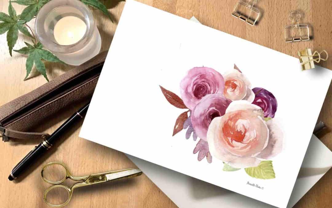 Karte Rosen Ranunkeln – Aquarell  2