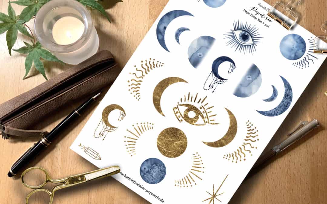 Aufkleber magische MONDE & AUGEN Aquarelldesign