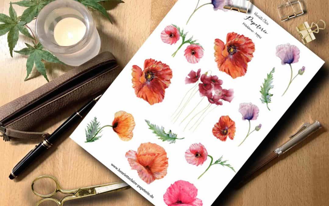 Aufkleber MOHNBLUMEN  puppies rot zart