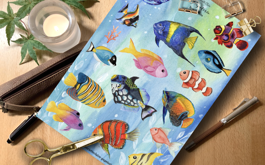 Aufkleber BUNTE FISCHE AQUARELL im MEER 🐡🐠🐟