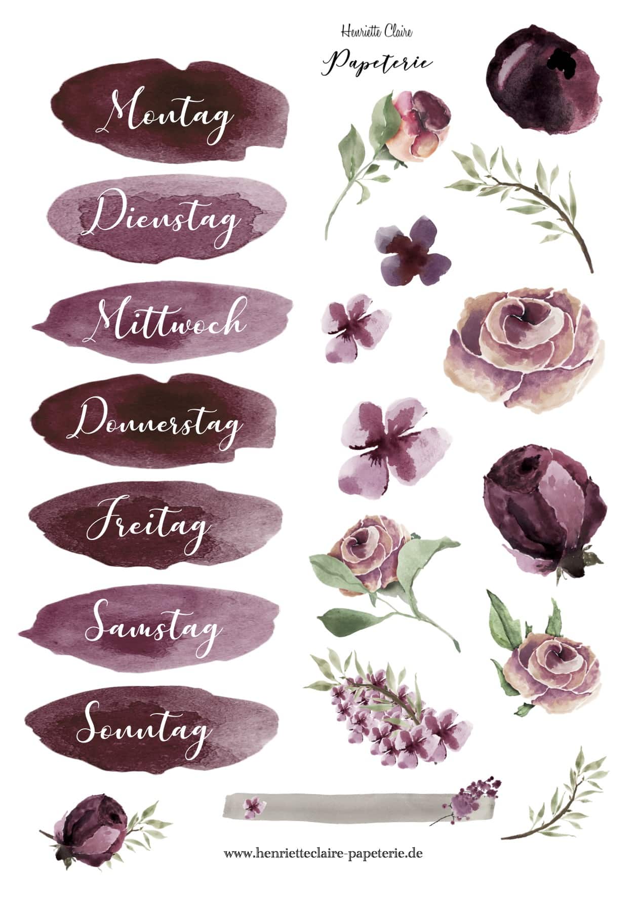 Journaling-Sticker Kategorie – handillustrierte Stickerbogen von Henriette Claire Paperterie