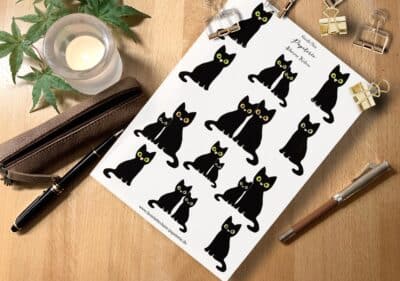 Schwarze Katzen Sticker handgemalt und handgemachte Aufkleber für Notizbücher, Planer und Geschenke